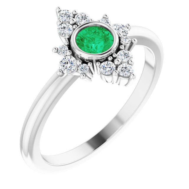 14K White Gold Natural Emerald & 1/5 CTW Natural Diamond Ring 