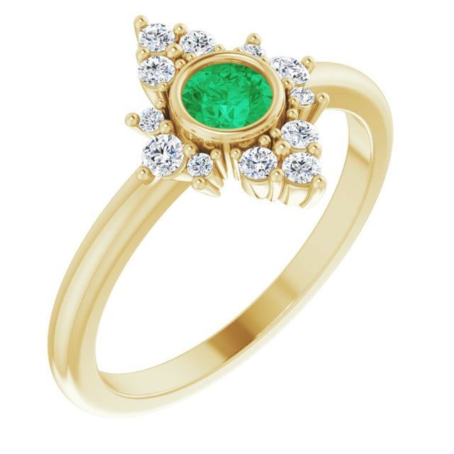 14K Yellow Gold Natural Emerald & 1/5 CTW Natural Diamond Ring 