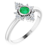 14K White Gold Natural Emerald & 1/5 CTW Natural Diamond Ring 