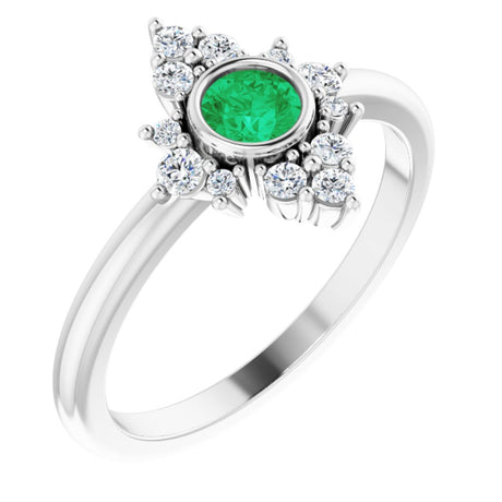 14K White Gold Natural Emerald & 1/5 CTW Natural Diamond Ring 