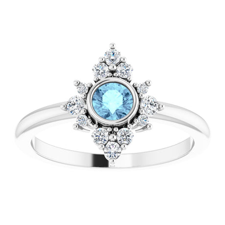 14K White Natural Aquamarine & 1/5 CTW Natural Diamond Ring