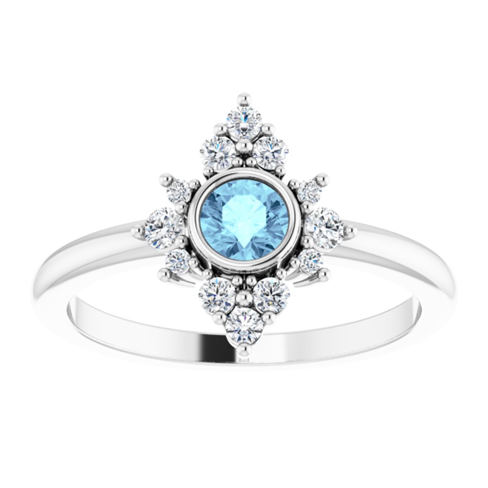 14K White Gold Natural Aquamarine & 1/5 CTW Natural Diamond Ring 