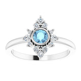 14K White Gold Natural Aquamarine & 1/5 CTW Natural Diamond Ring 