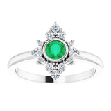14K White Gold Natural Emerald & 1/5 CTW Natural Diamond Ring 