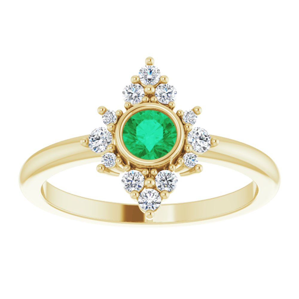14K Yellow Gold Natural Emerald & 1/5 CTW Natural Diamond Ring 