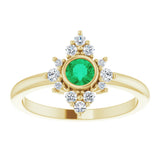 14K Yellow Gold Natural Emerald & 1/5 CTW Natural Diamond Ring 