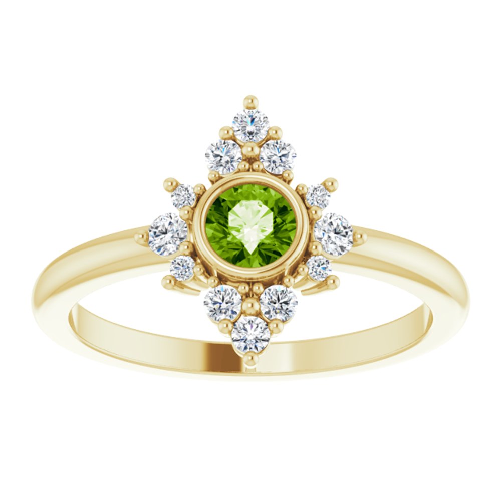 14K Yellow Gold Natural Peridot & 1/5 CTW Natural Diamond Ring 