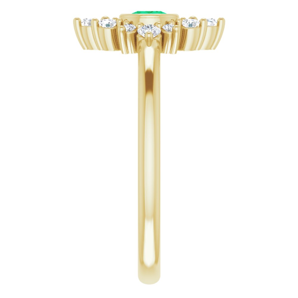 14K Yellow Natural Emerald & 1/5 CTW Natural Diamond Ring