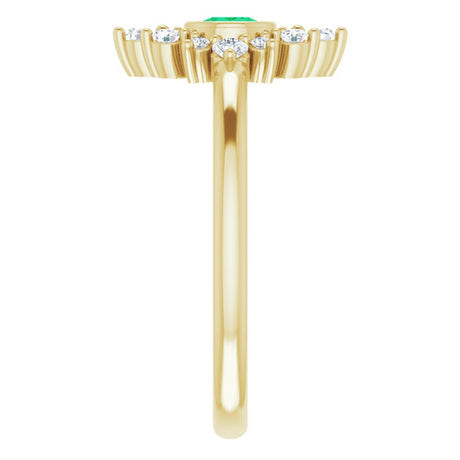 14K Yellow Gold Natural Emerald & 1/5 CTW Natural Diamond Ring 