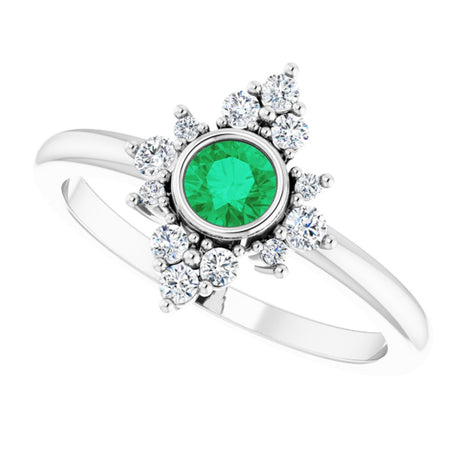 14K White Gold Natural Emerald & 1/5 CTW Natural Diamond Ring 