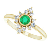 14K Yellow Natural Emerald & 1/5 CTW Natural Diamond Ring