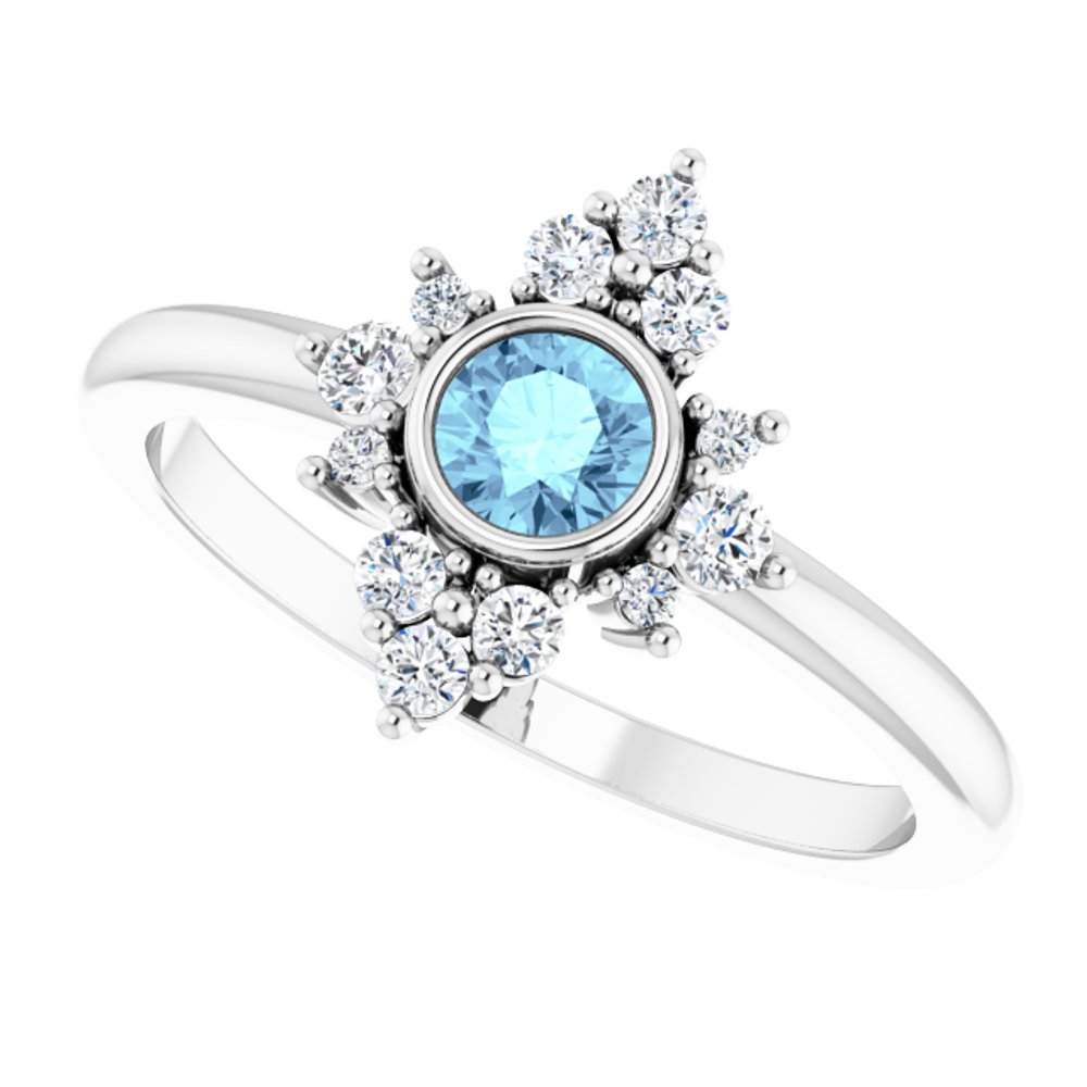 14K White Gold Natural Aquamarine & 1/5 CTW Natural Diamond Ring 