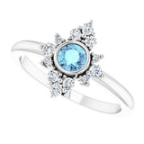 14K White Gold Natural Aquamarine & 1/5 CTW Natural Diamond Ring 
