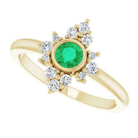 14K Yellow Gold Natural Emerald & 1/5 CTW Natural Diamond Ring 