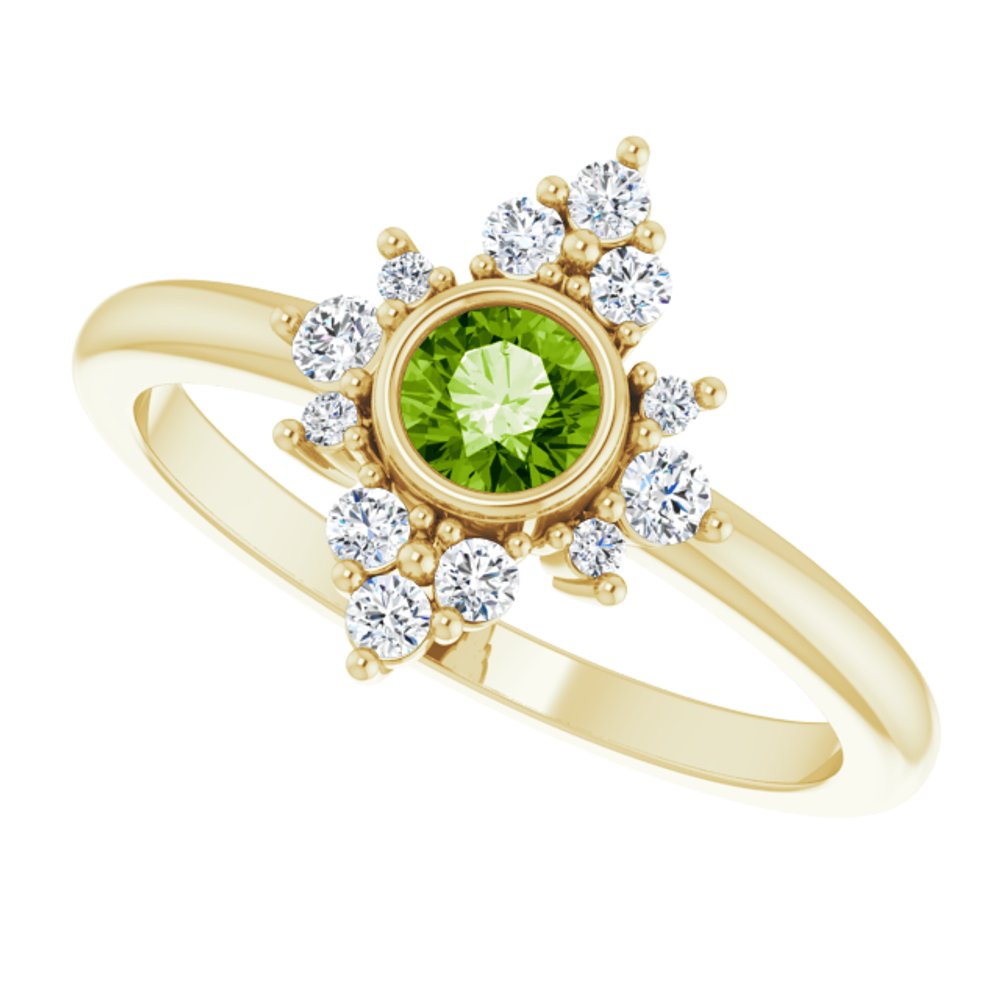 14K Yellow Gold Natural Peridot & 1/5 CTW Natural Diamond Ring 