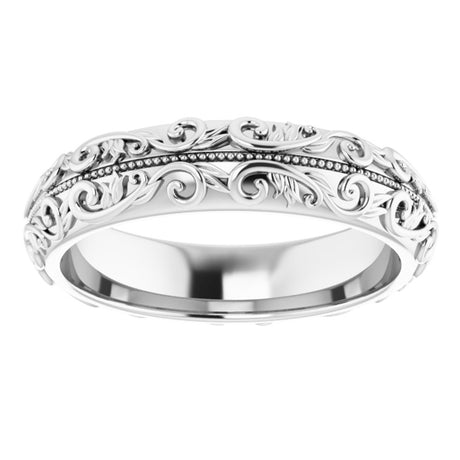 Sterling Silver 5 mm Milgrain Sculptural Half Round Band Size 8