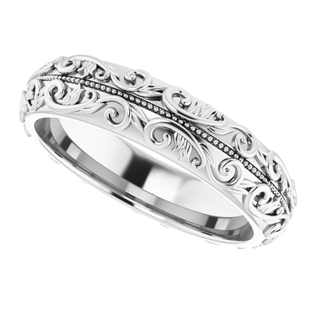 Sterling Silver 5 mm Milgrain Sculptural Half Round Band Size 8