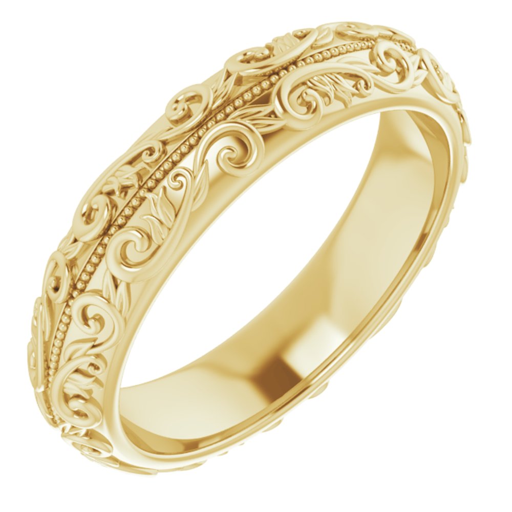 14K Yellow 5 mm Sculptural Band with Milgrain Size 8.5