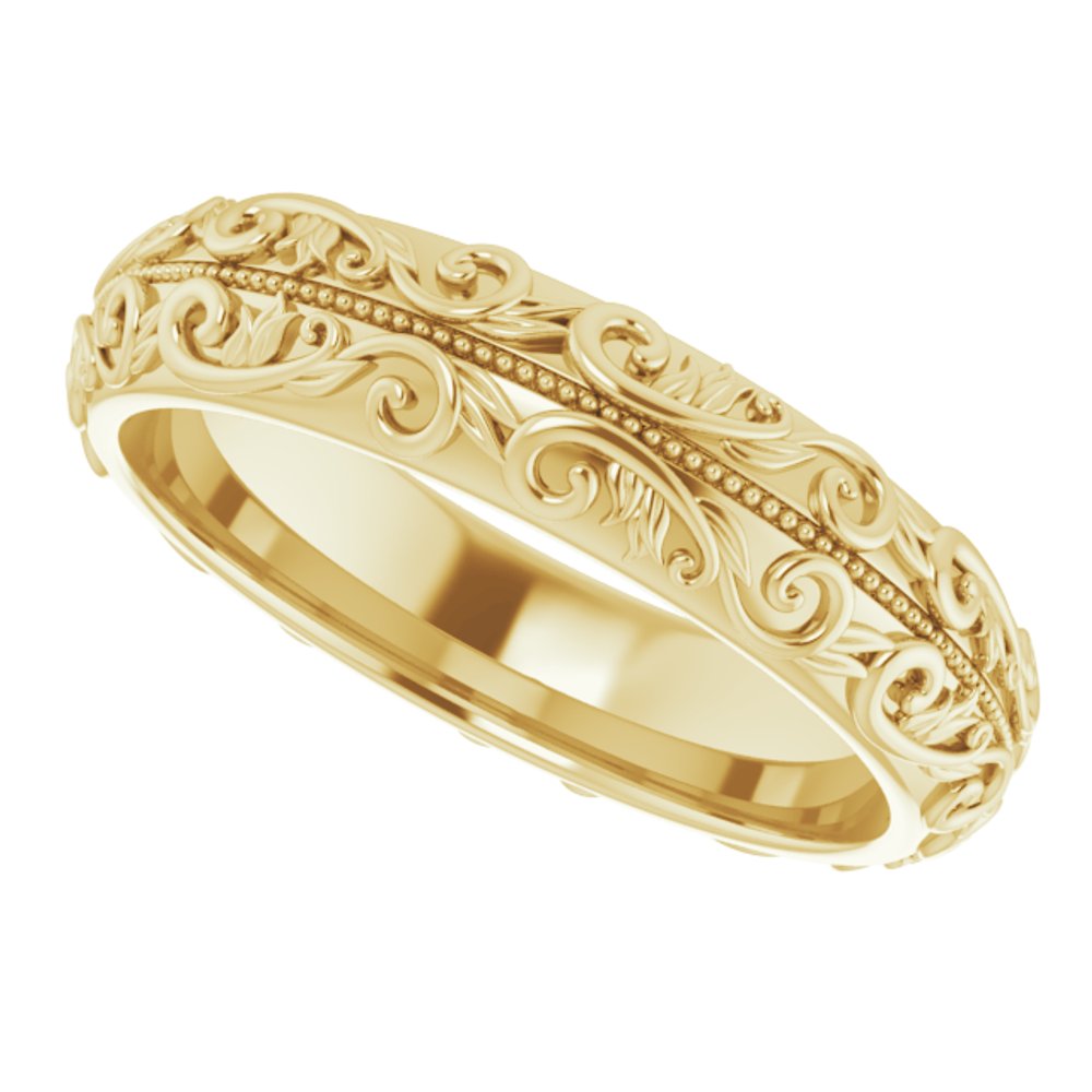 14K Yellow 5 mm Sculptural Band with Milgrain