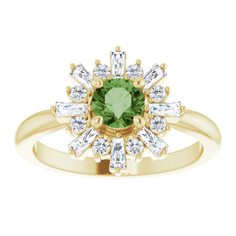 14K Yellow Natural Green Tourmaline & 3/8 CTW Natural Diamond Ring