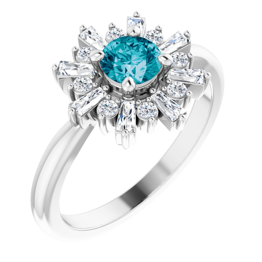 14K White Natural London Blue Topaz & 3/8 CTW Natural Diamond Ring