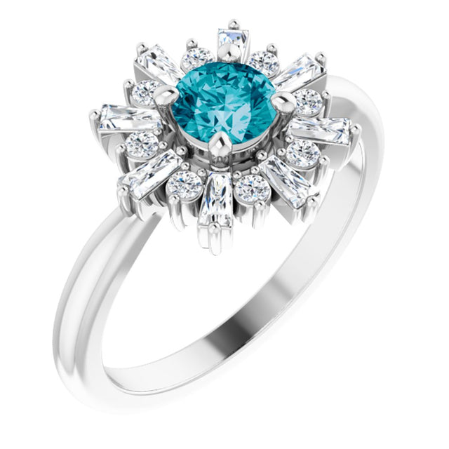 14K White Natural London Blue Topaz & 3/8 CTW Natural Diamond Ring