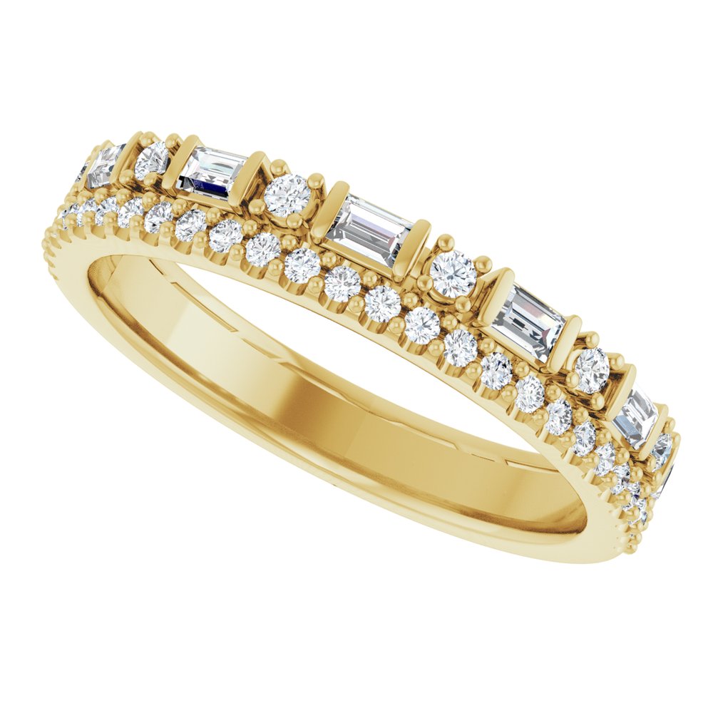 14K Yellow 3/8 CTW Natural Diamond Double Row Anniversary Band