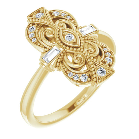 14K Yellow Gold 1/5 CTW Natural Diamond Vintage-Inspired Ring