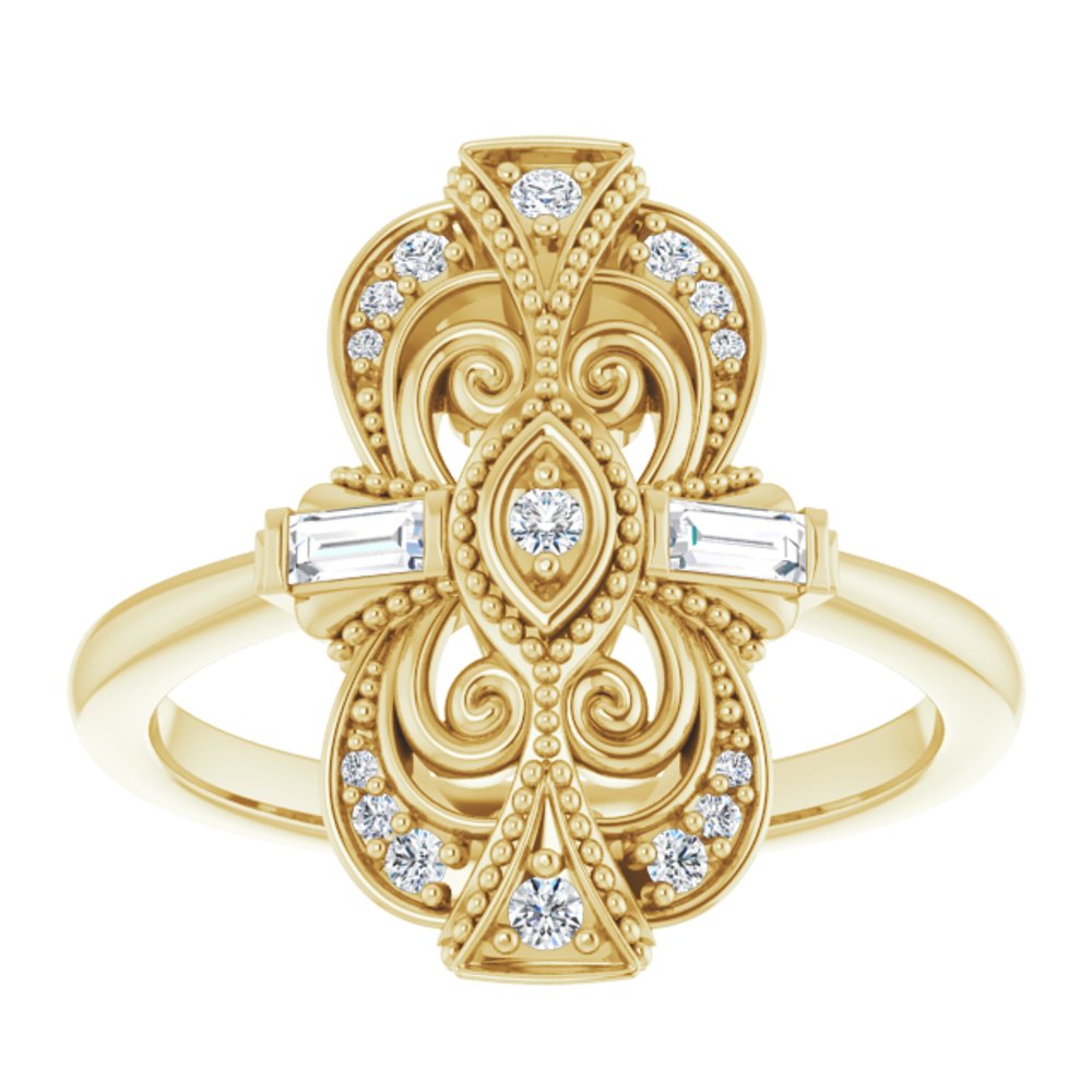 14K Yellow Gold 1/5 CTW Natural Diamond Vintage-Inspired Ring