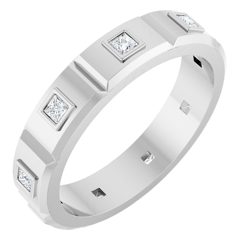 14K White 3/8 CTW Mens Natural Diamond Band Size 10