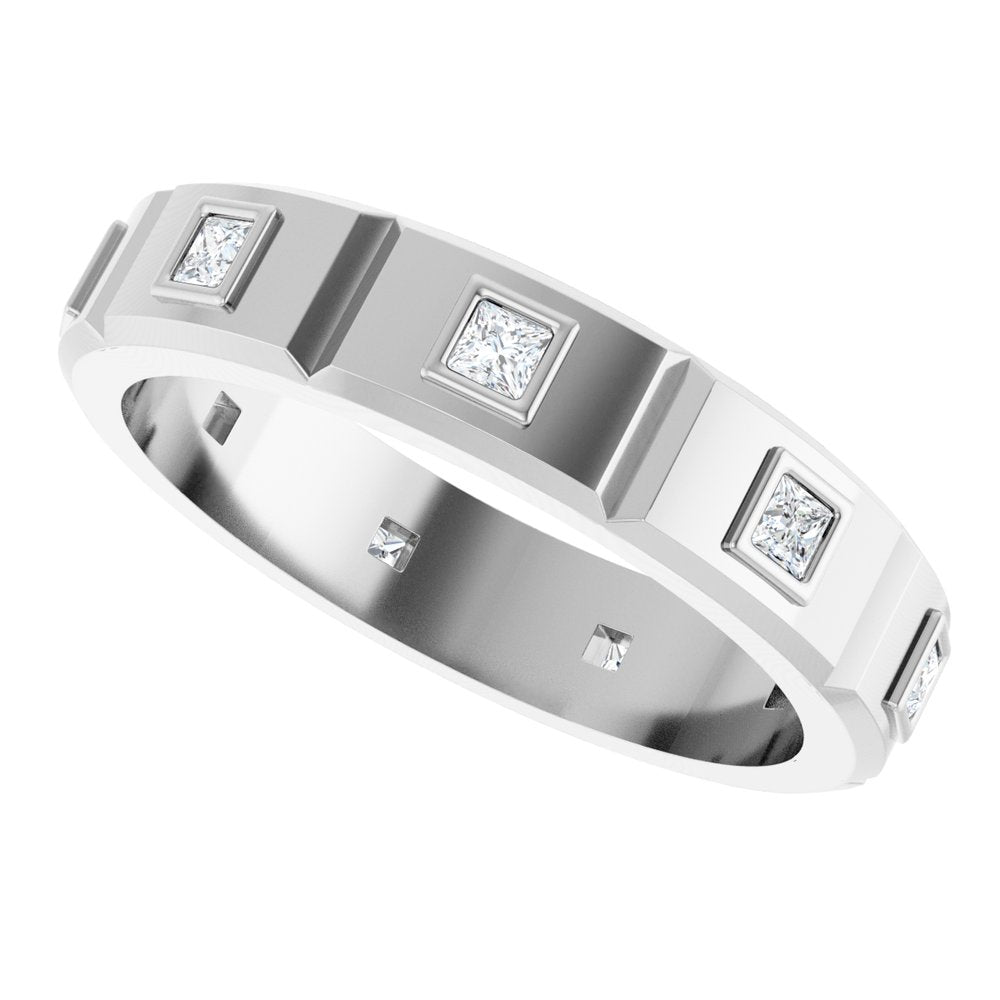 14K White 3/8 CTW Mens Natural Diamond Band Size 10
