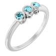 Sterling Silver Natural Blue Zircon Three-Stone Ring