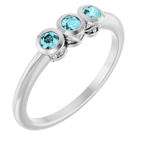 Sterling Silver Natural Blue Zircon Three-Stone Ring