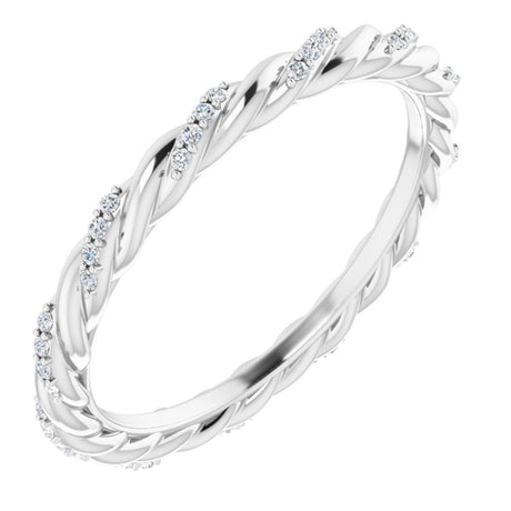 14K White Gold 1/8 CTW Natural Diamond Rope Eternity Band Size 6