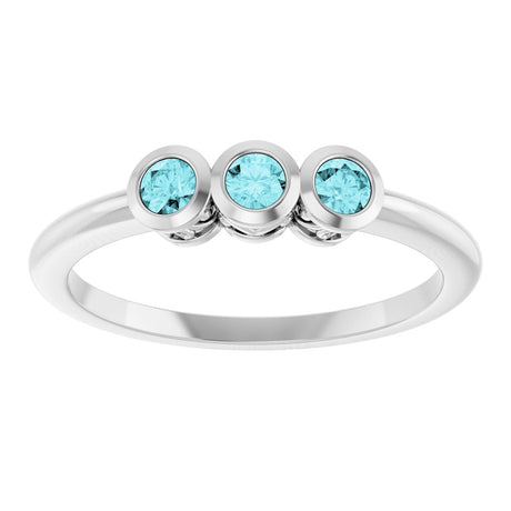 Sterling Silver Natural Blue Zircon Three-Stone Ring