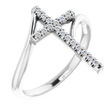 14K White 1/8 CTW Natural Diamond Cross Ring