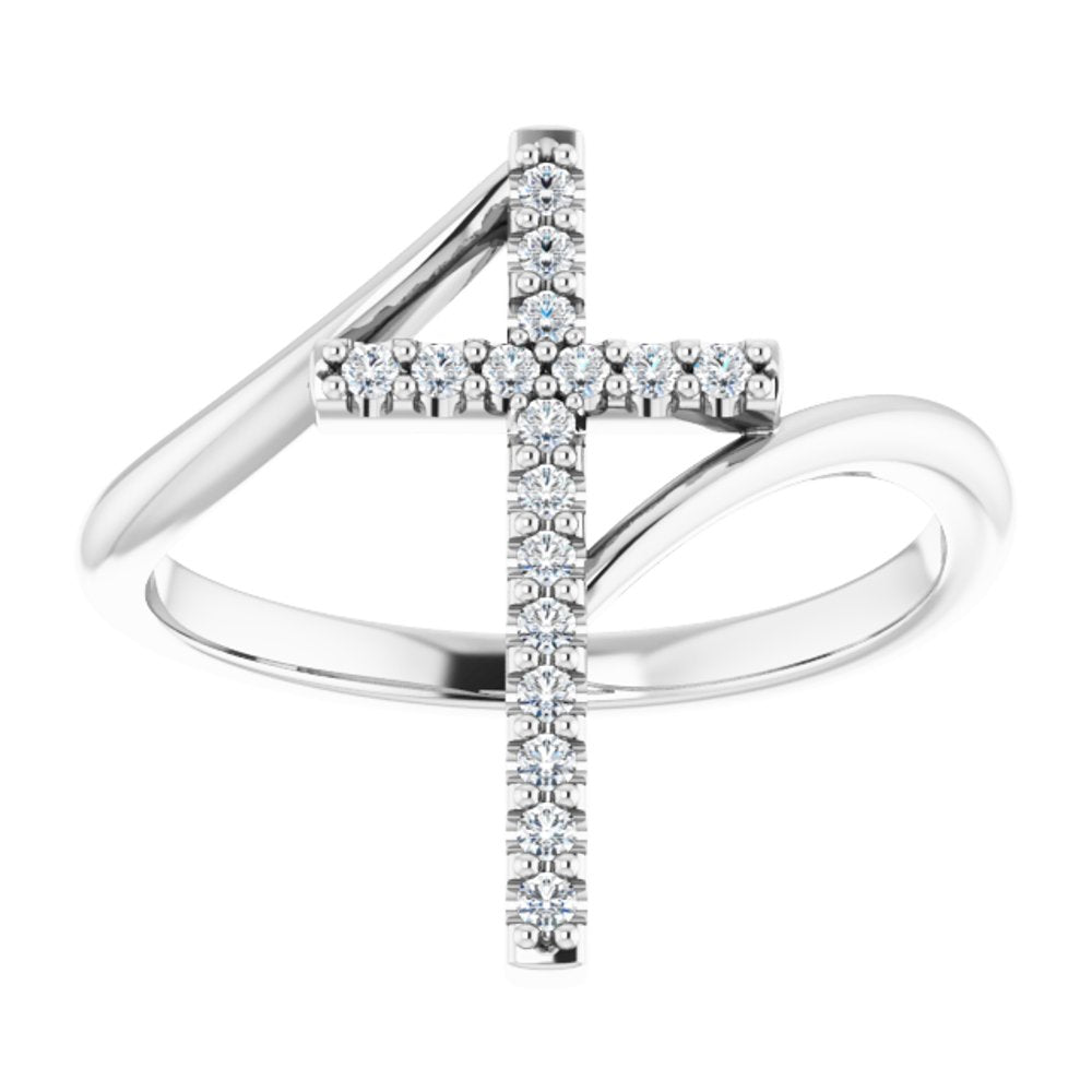 14K White Gold 1/8 CTW Natural Diamond Cross Ring