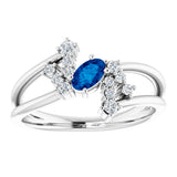 14K White Natural Blue Sapphire & 1/8 CTW Natural Diamond Bypass Ring