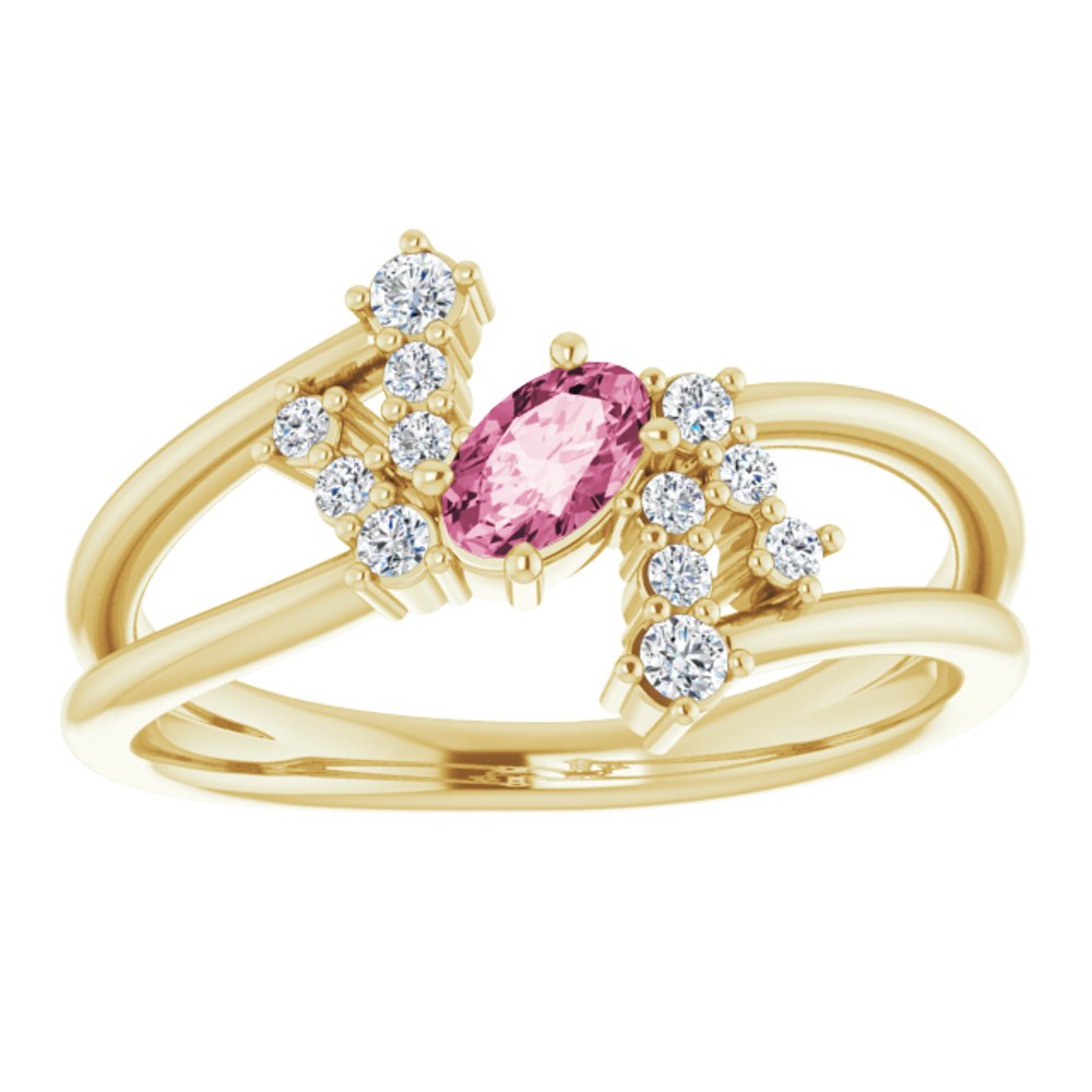 14K Yellow Natural Pink Tourmaline & 1/8 CTW Natural Diamond Bypass Ring