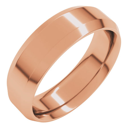 14K Rose Gold 6 mm Beveled-Edge Comfort-Fit Flat Band Size 10