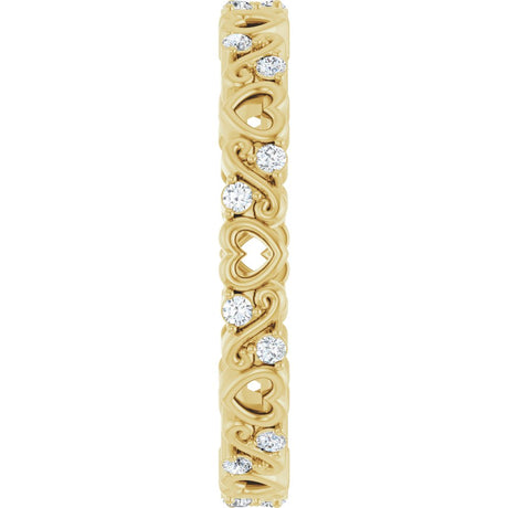 14K Yellow 1/6 CTW Natural Diamond Heart Eternity Band Size 7