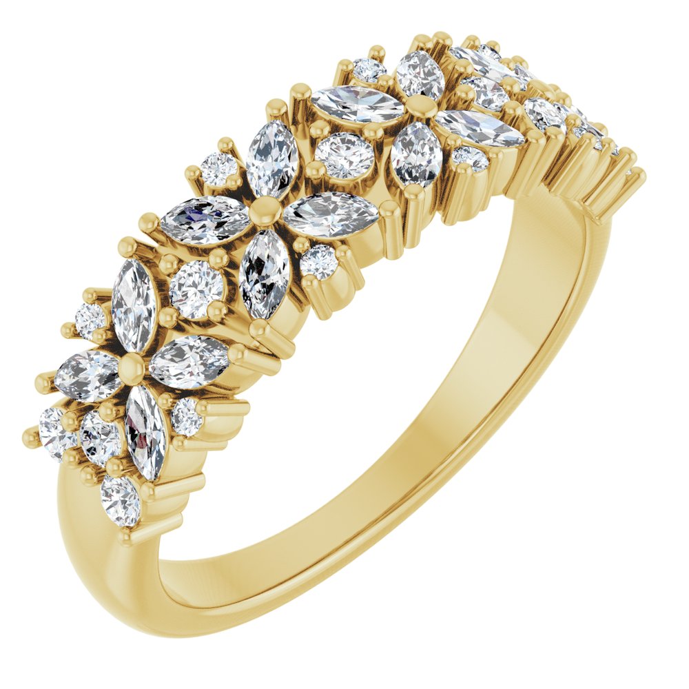 14K Yellow 5/8 CTW Natural Diamond Floral Anniversary Band