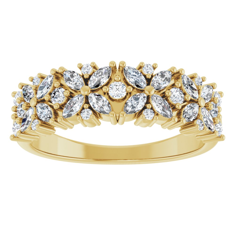 14K Yellow 5/8 CTW Natural Diamond Floral Anniversary Band