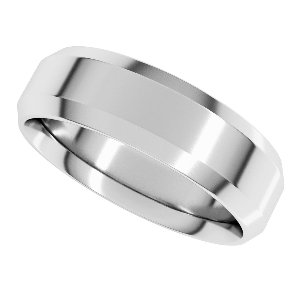10K White Gold 6 mm Beveled-Edge Comfort-Fit Flat Band Size 8