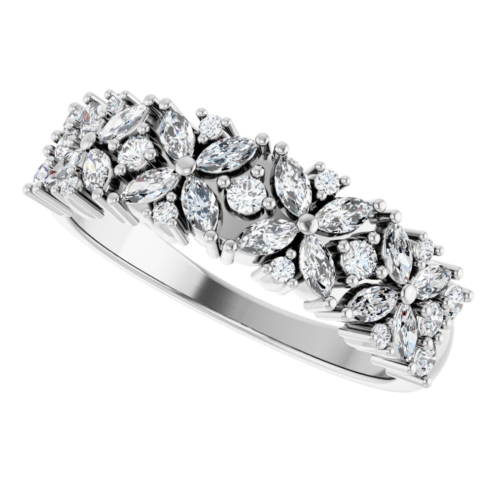 14K White 5/8 CTW Natural Diamond Floral Anniversary Band