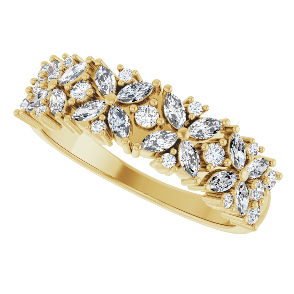 14K Yellow 5/8 CTW Natural Diamond Floral Anniversary Band