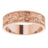 14K Rose 6 mm Milgrain Edge Floral Flat Band Size 11.5