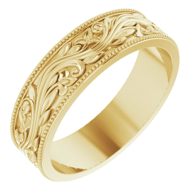 14K Yellow 6 mm Sculptural Milgrain Band Size 11.5 
