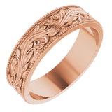 14K Rose 6 mm Milgrain Edge Floral Flat Band Size 11.5