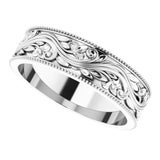 10K White Gold 6 mm Milgrain Edge Floral Flat Band Size 10
